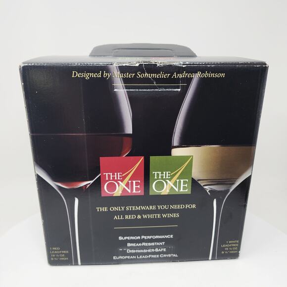 The One Wine Tasting Glasses Set of 2- 1 Red, 1 White Andrea Robinson Sommelier - Picture 1 of 7
